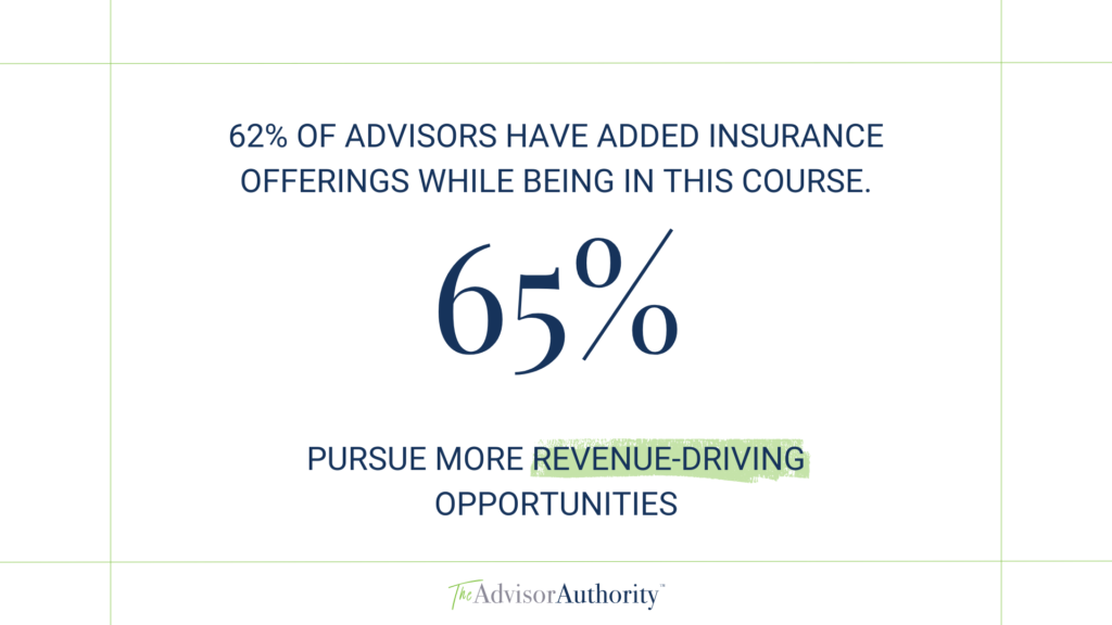 62% of advisors have added insurance offerings while behind in this course. Pursue more revenue-driving opportunities.